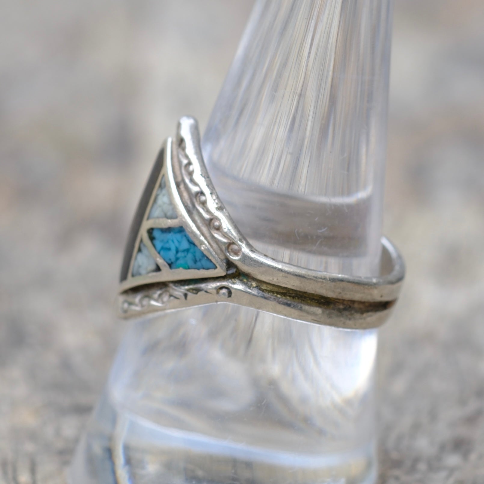 Vintage Sterling Multi Stone Inlay Ring 9