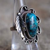Vintage Sterling Bisbee Turquoise Feather Ring 6.75