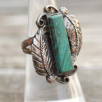 Vintage Sterling Malachite Feather Ring 6.25