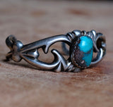 Vintage Sterling Turquoise Sandcast Cuff Bracelet