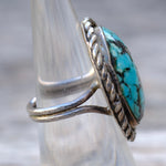 Vintage Sterling Turquoise Roper Ring 5.5