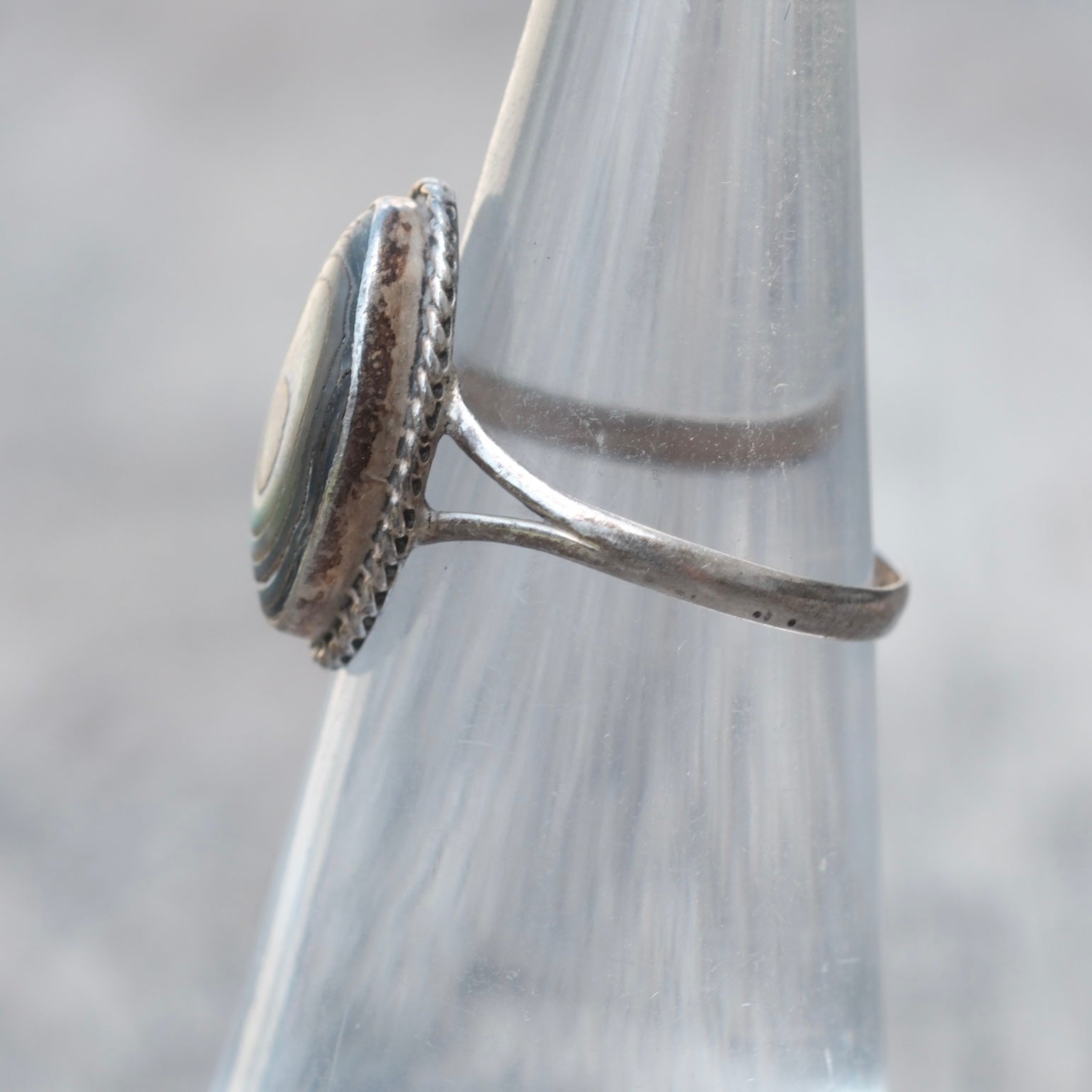 Vintage Sterling Abalone Ring 4.75