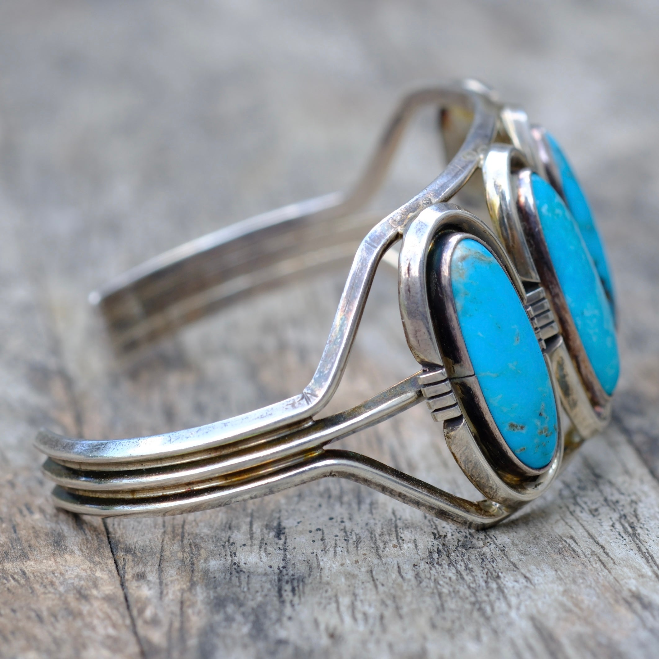 Vintage Sterling 4-Stone Turquoise Cuff Bracelet