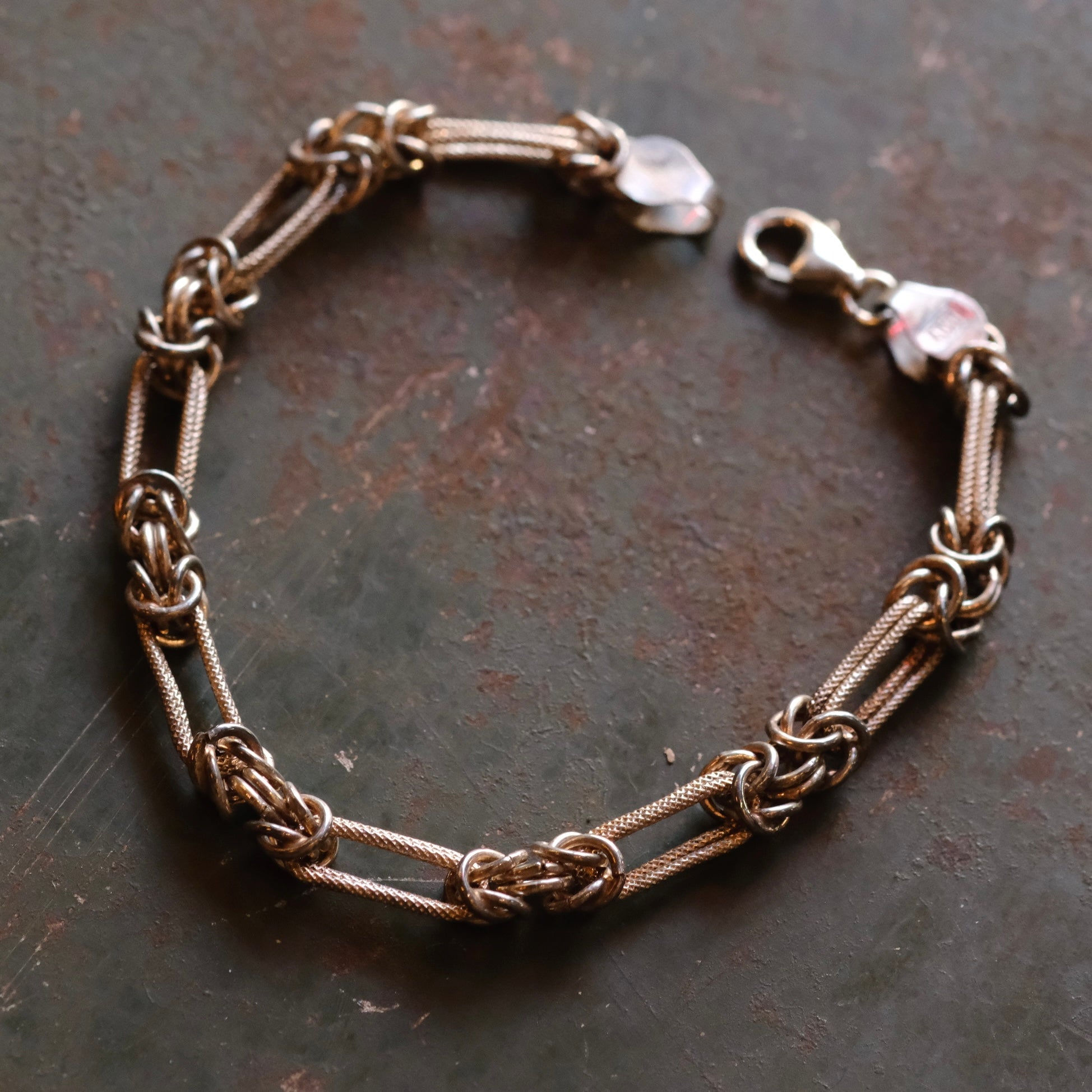 Vintage Sterling Silver Fancy Knotted Chain Bracelet