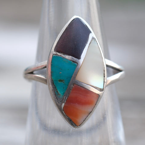 Vintage Sterling Multistone Inlay Ring 5.5