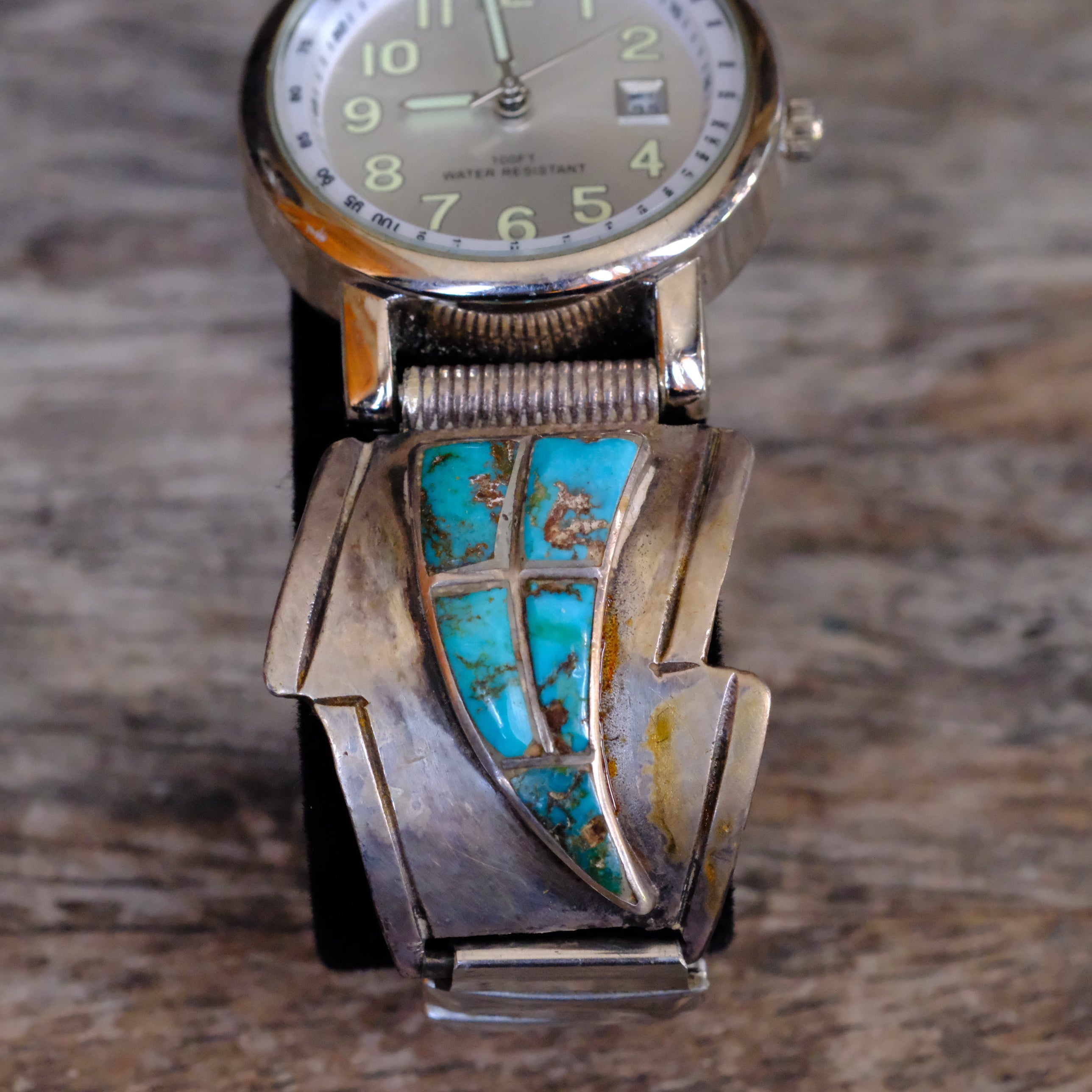 Vintage Sterling Turquoise Inlay Watch