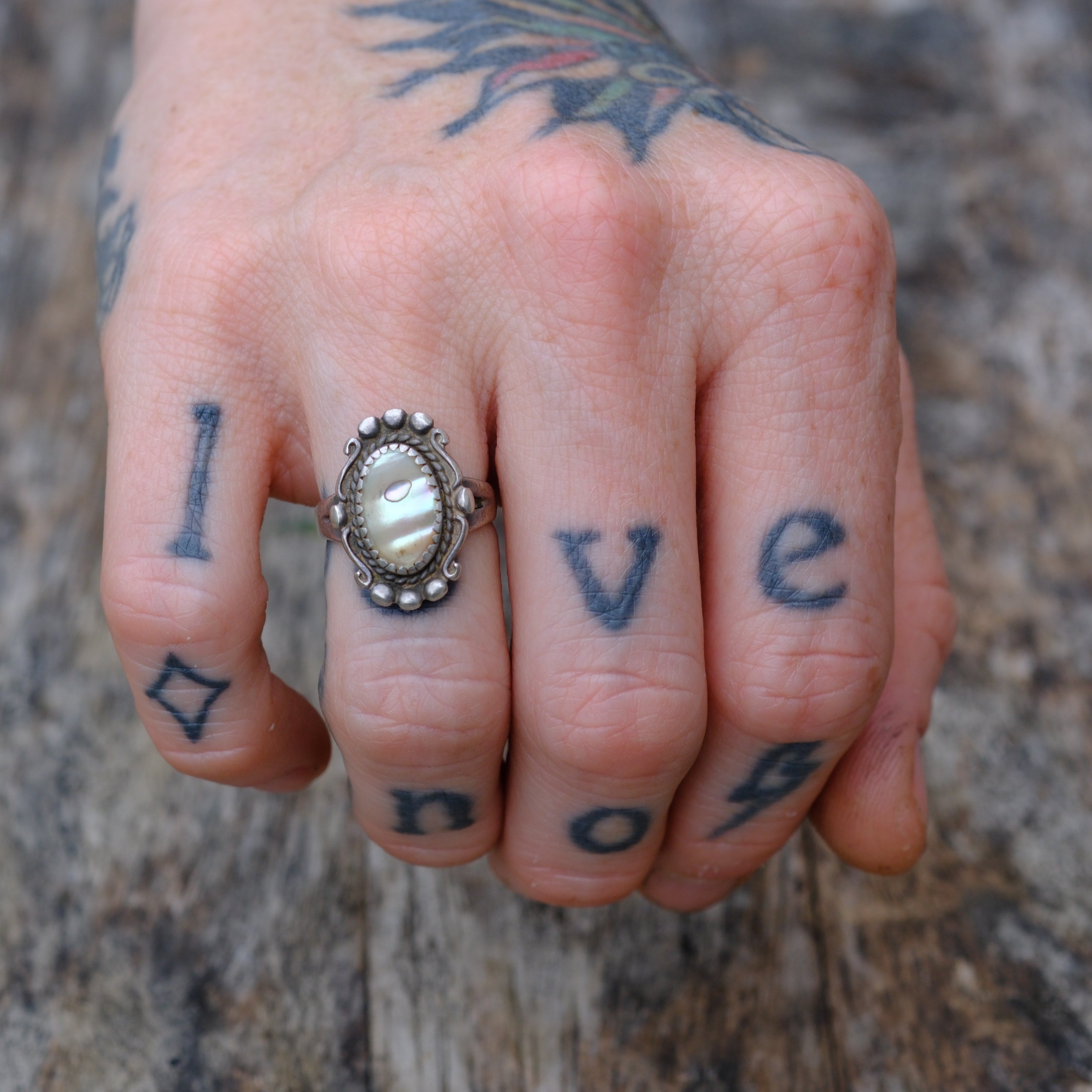 Vintage Sterling Abalone Ring 5.5