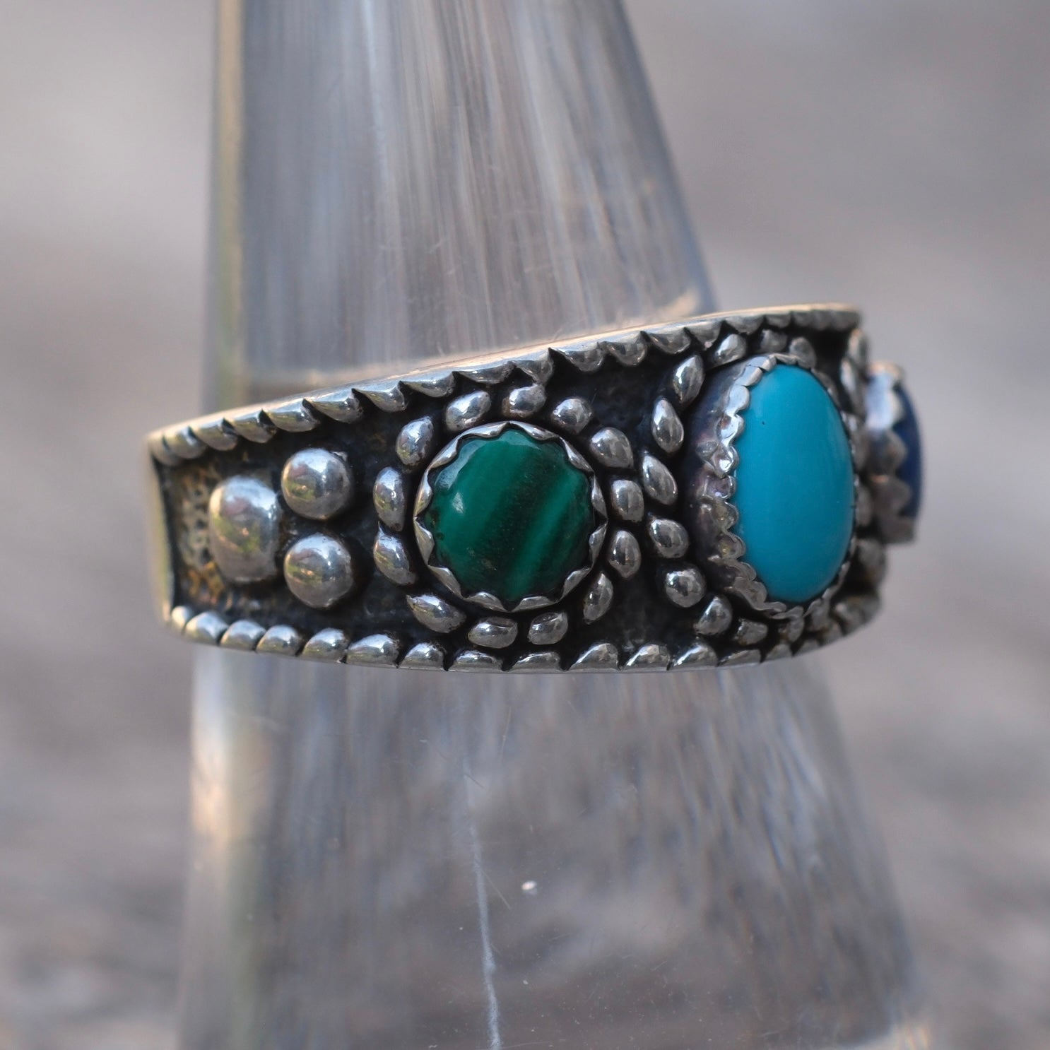 Vintage Sterling Turquoise and Lapis Ring 8