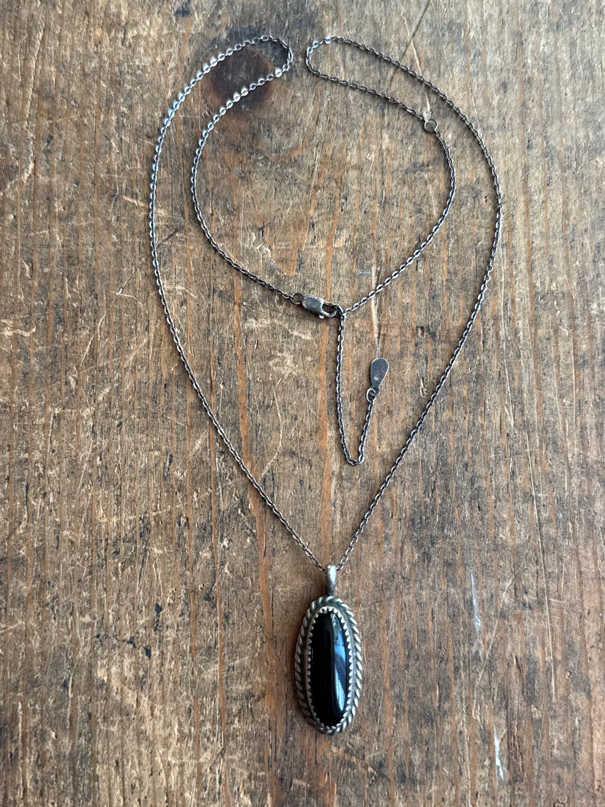 Vintage Sterling Silver Roped Onyx Necklace