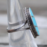 Vintage Sterling Turquoise Inlay Roper Ring 6