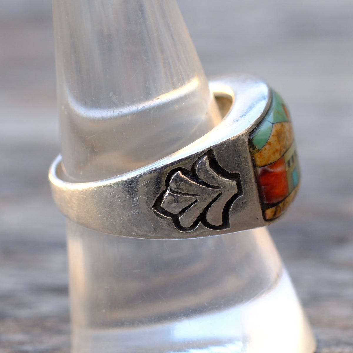 Vintage Sterling Inlay Pueblo Ring 9.5