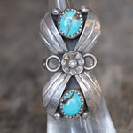 Vintage Sterling 2-Stone Turquoise Blossom Ring 4.5