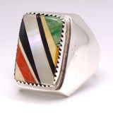 Vintage Sterling Multistone Inlay Ring 10.5