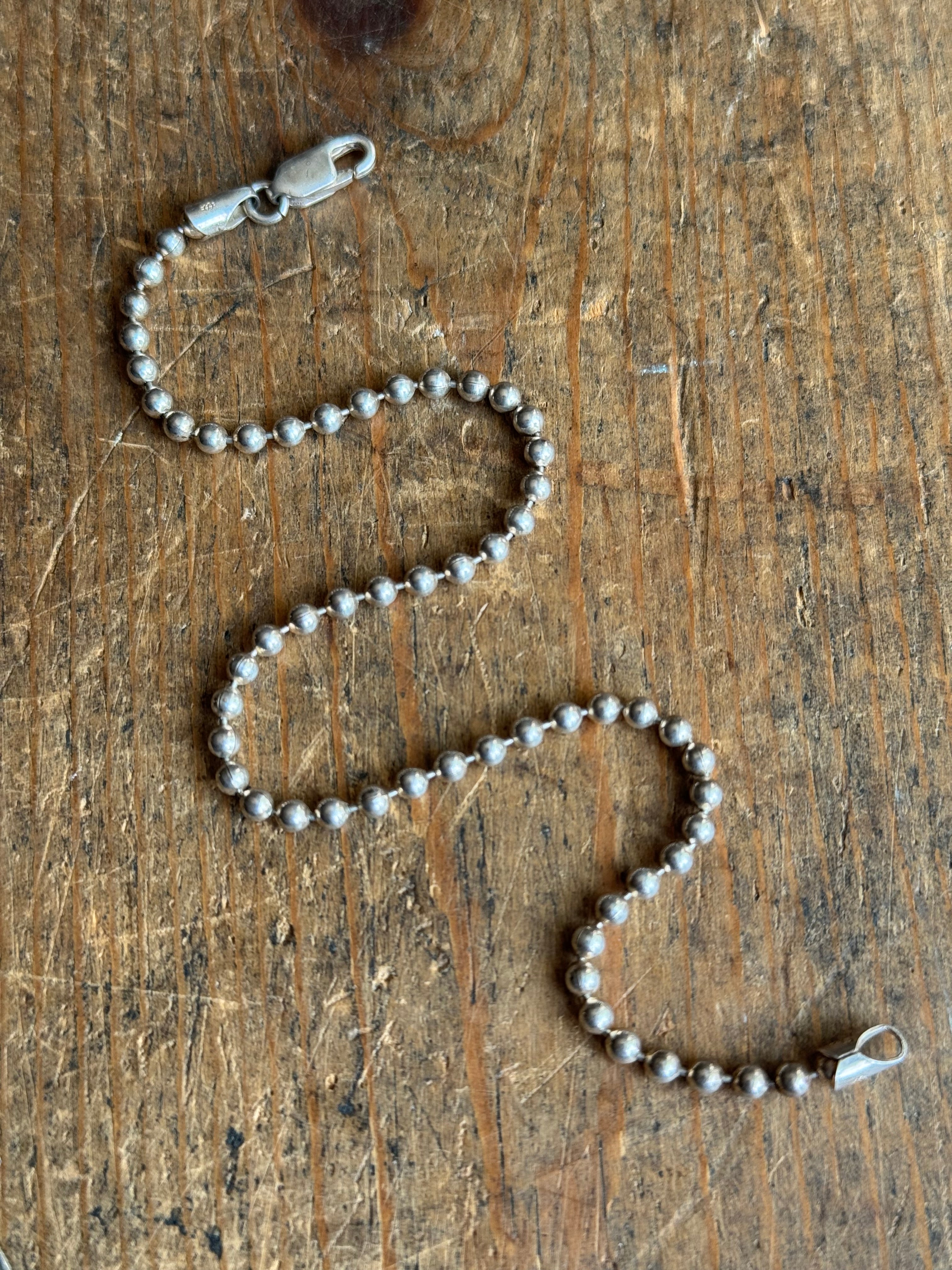 Vintage Sterling Silver 9.5” Ball Chain Bracelet