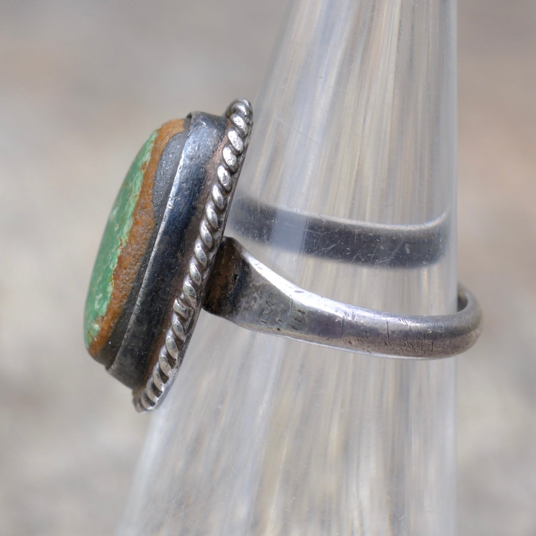 Vintage Sterling Turquoise Roper Ring 4.5