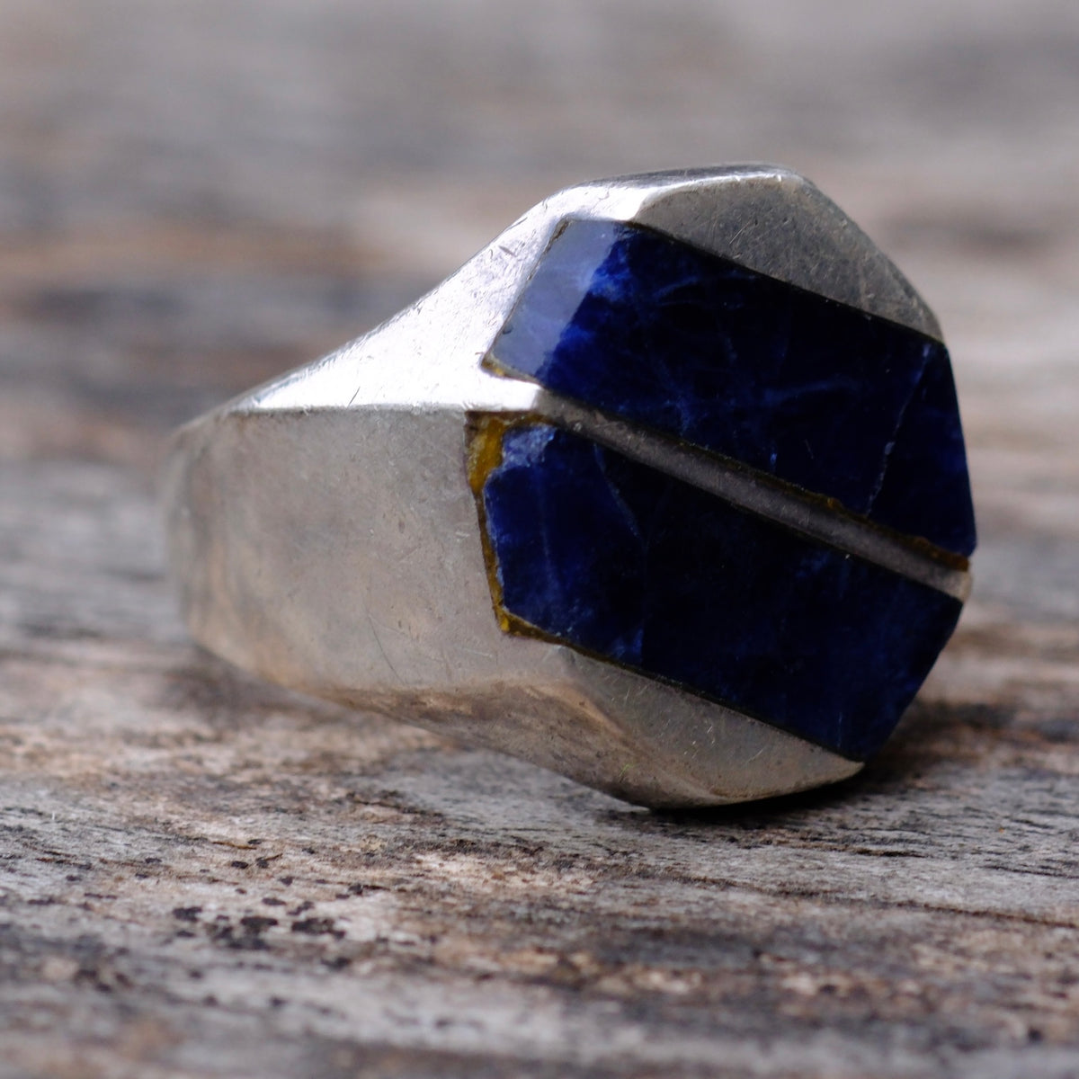 Vintage Sterling Lapis Inlay Ring 9.75