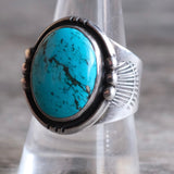 Vintage Sterling Turquoise Stamped Band Ring 9.5