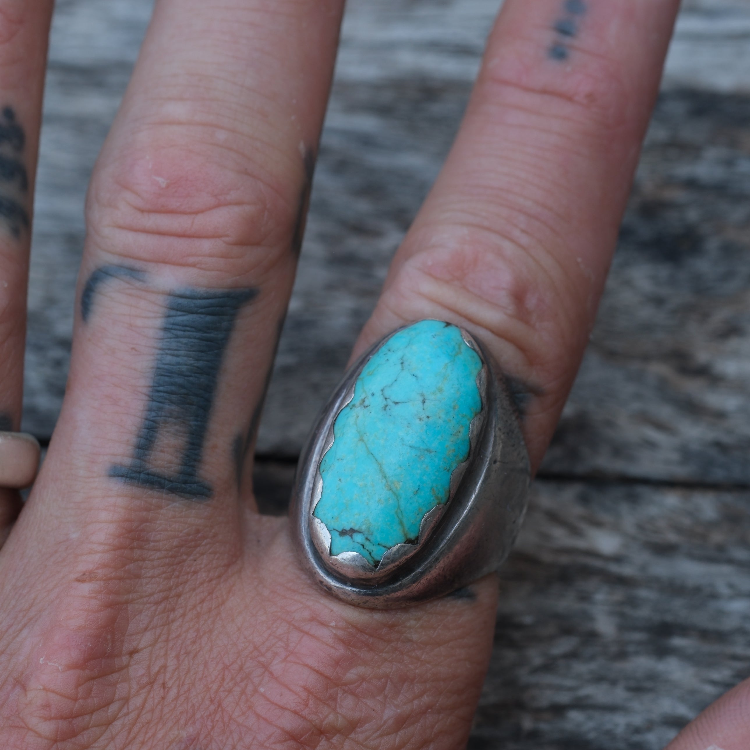Vintage Sterling Turquoise Ring 10.25