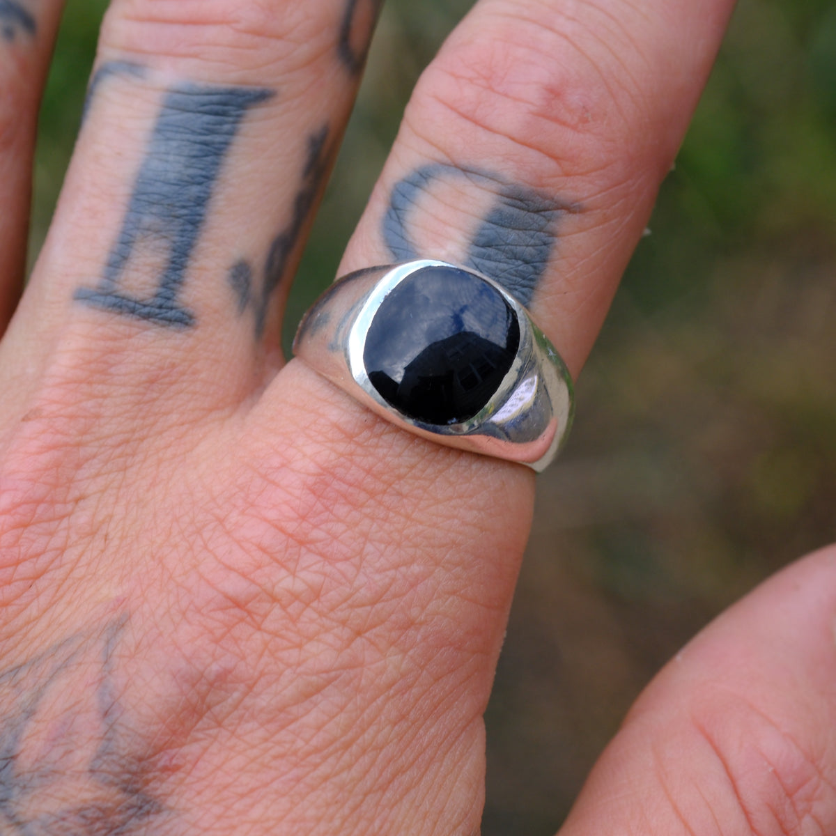 Vintage Sterling Black Resin Signet Ring 11.5