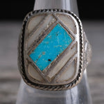 Vintage Sterling Turquoise and Mop Inlay Ring 9.25