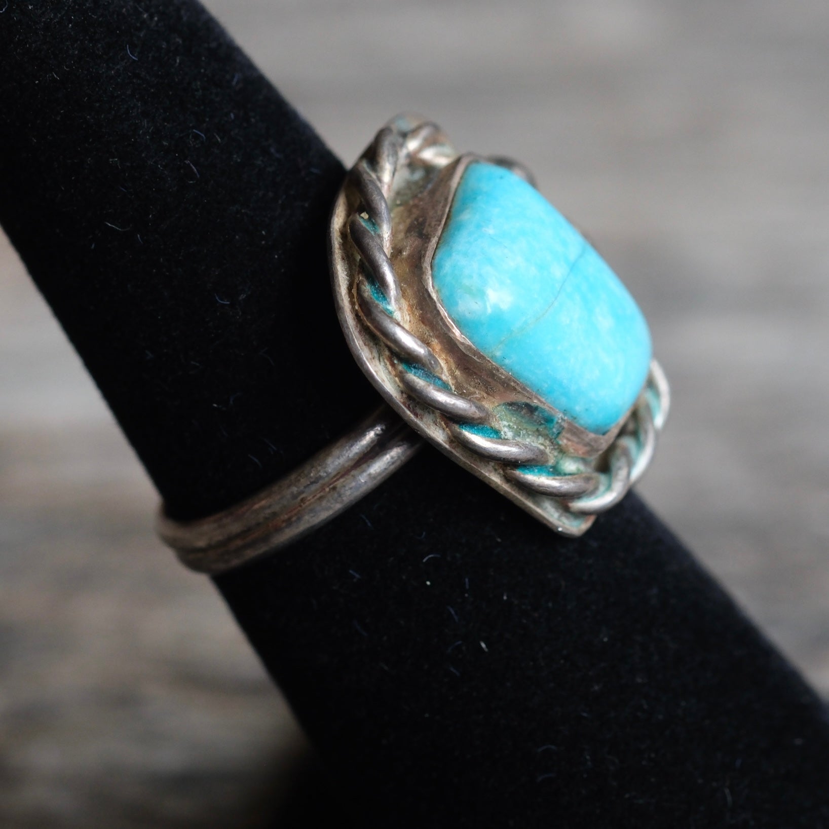 Vintage Sterling Turquoise Roper Ring 5.75