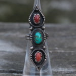Vintage Sterling Turquoise and Coral Ring 3.25