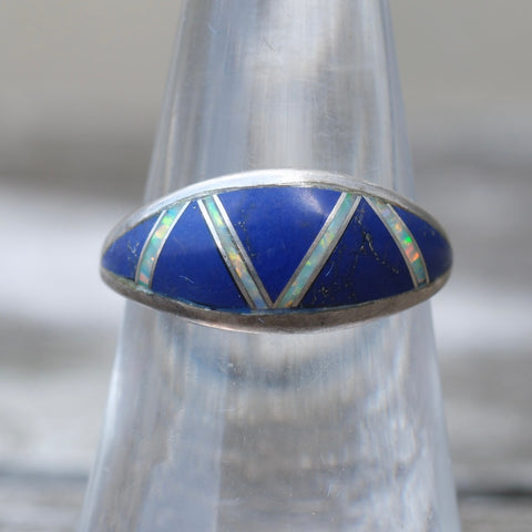 Vintage Sterling Multistone Inlay Band 7