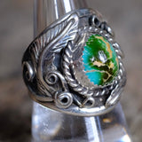 Vintage Sterling Turquoise Feather Ring 8.5