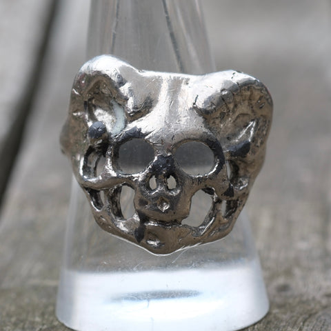 Vintage White Bronze Biker Ring 9.75