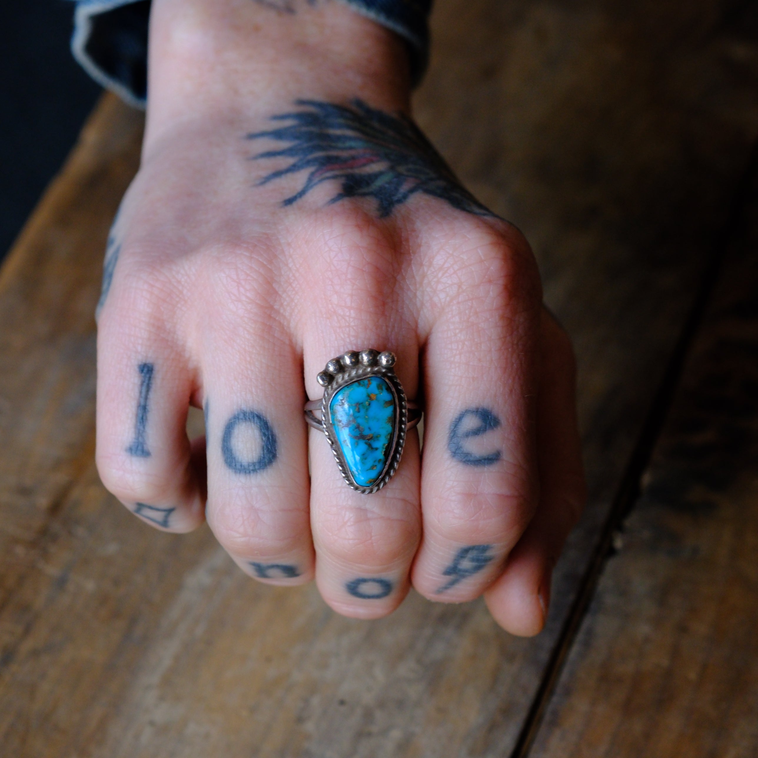 Vintage Sterling Turquoise Ring 6.75