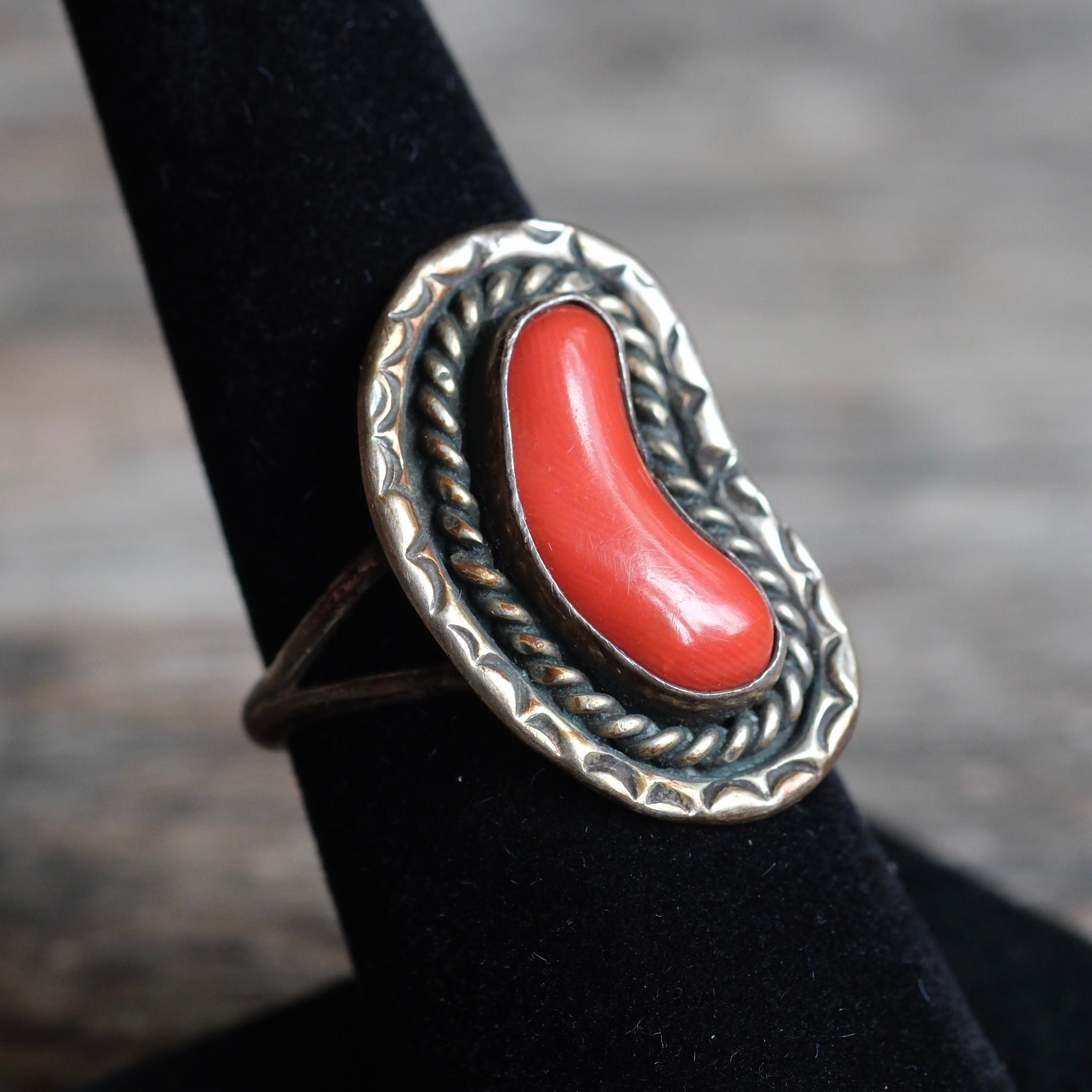 Vintage Sterling Coral Roper Ring 7