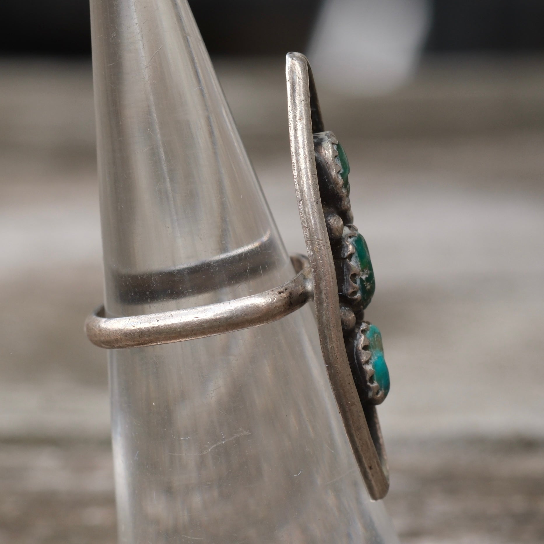 Vintage Sterling 3- Stone Turquoise Ring 4.25