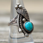 Vintage Sterling Turquoise Feather Ring 7.75
