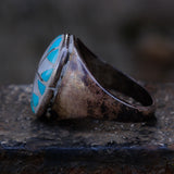 Vintage Sterling Turquoise and Mother Of Pearl Starburst Inlay Ring 11