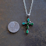 Vintage Sterling Turquoise Inlay Cross Necklace