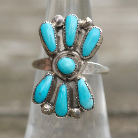 Vintage Sterling Turquoise Cluster Ring 6