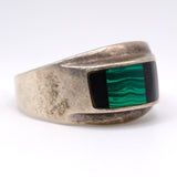 Vintage Sterling Onyx and Malachite Inlay Band 14
