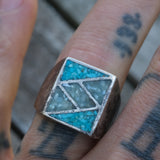 Vintage Crushed Turquoise and MOP Inlay Ring 9