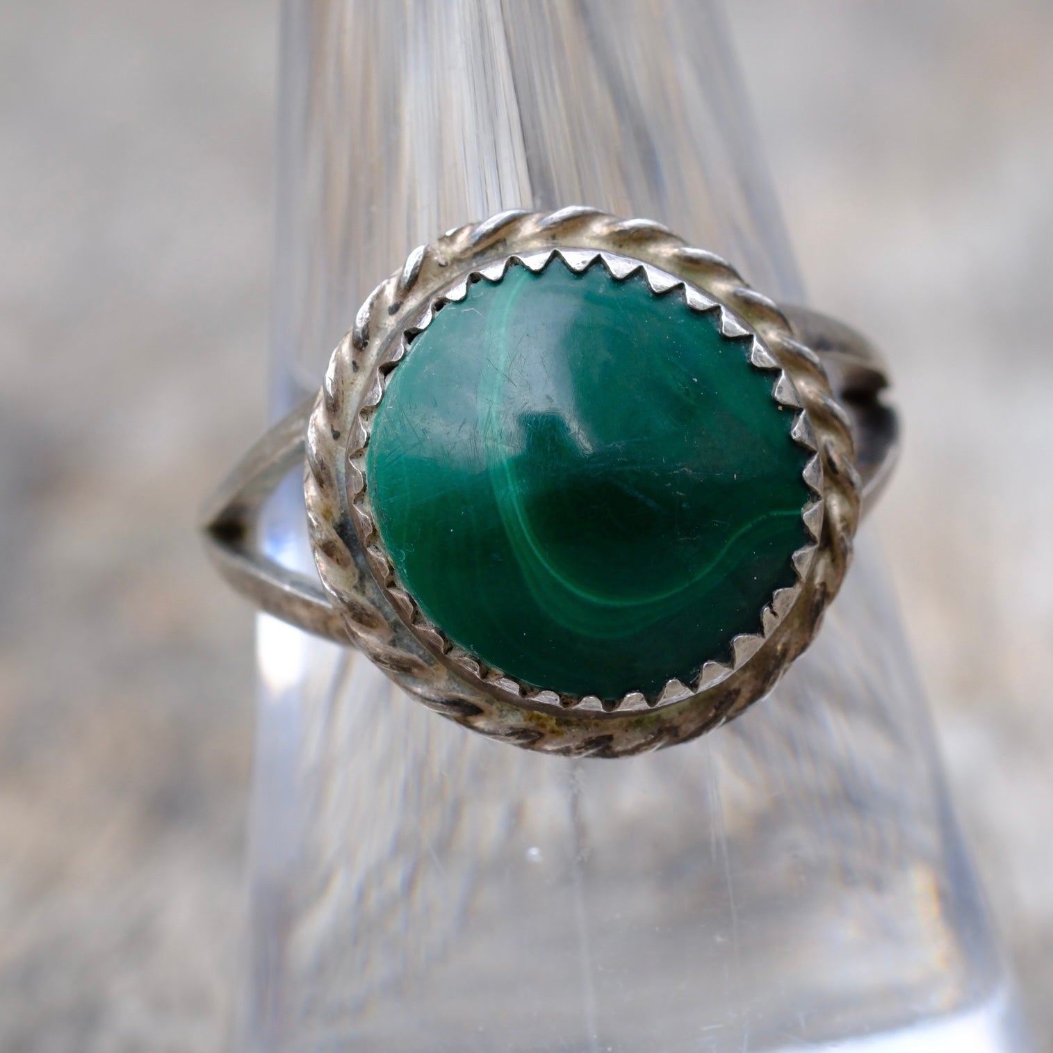 Vintage Sterling Malachite Roper Ring 7.5