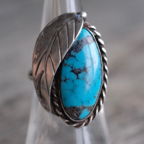 Vintage Sterling Turquoise Feather Ring 6.75