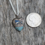 Vintage Sterling 1940's Swordfish Ocean Scene Heart Necklace