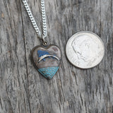 Vintage Sterling 1940's Swordfish Ocean Scene Heart Necklace