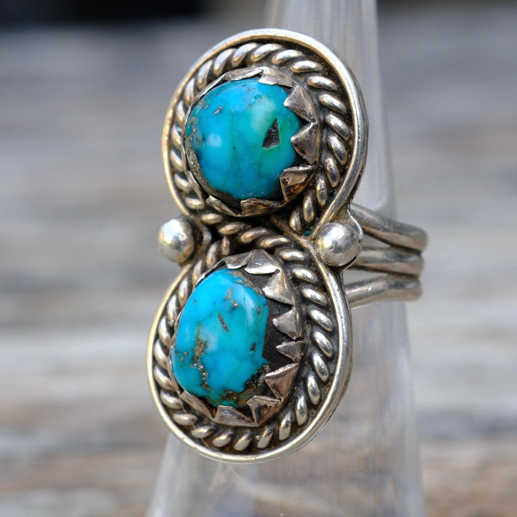 Vintage Sterling 2-Stone Turquoise Ring 5.75