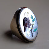 Vintage Sterling Inlaid Eagle Ring 9.5