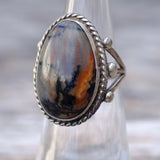 Vintage Sterling Petrified Wood Ring 5.25