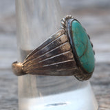 Vintage Sterling Turquoise Ribbed Band Ring 10.75