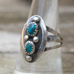 Vintage Sterling 2-Stone Turquoise Ring 8.25