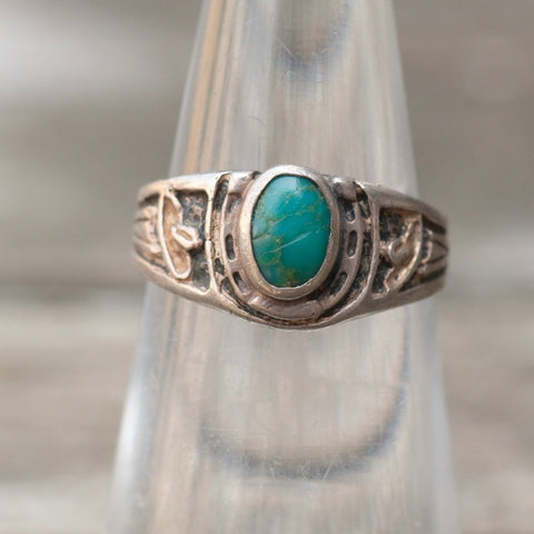 Vintage Sterling Turquoise Horseshoe Ring 4.5