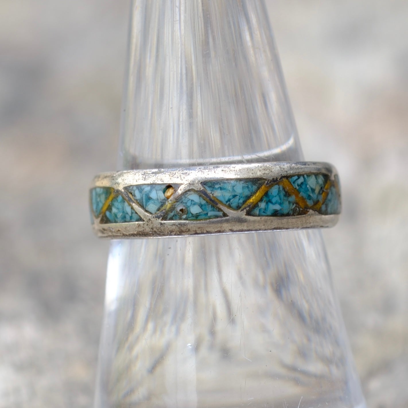 Vintage Sterling Turquoise Inlay Band 7.25