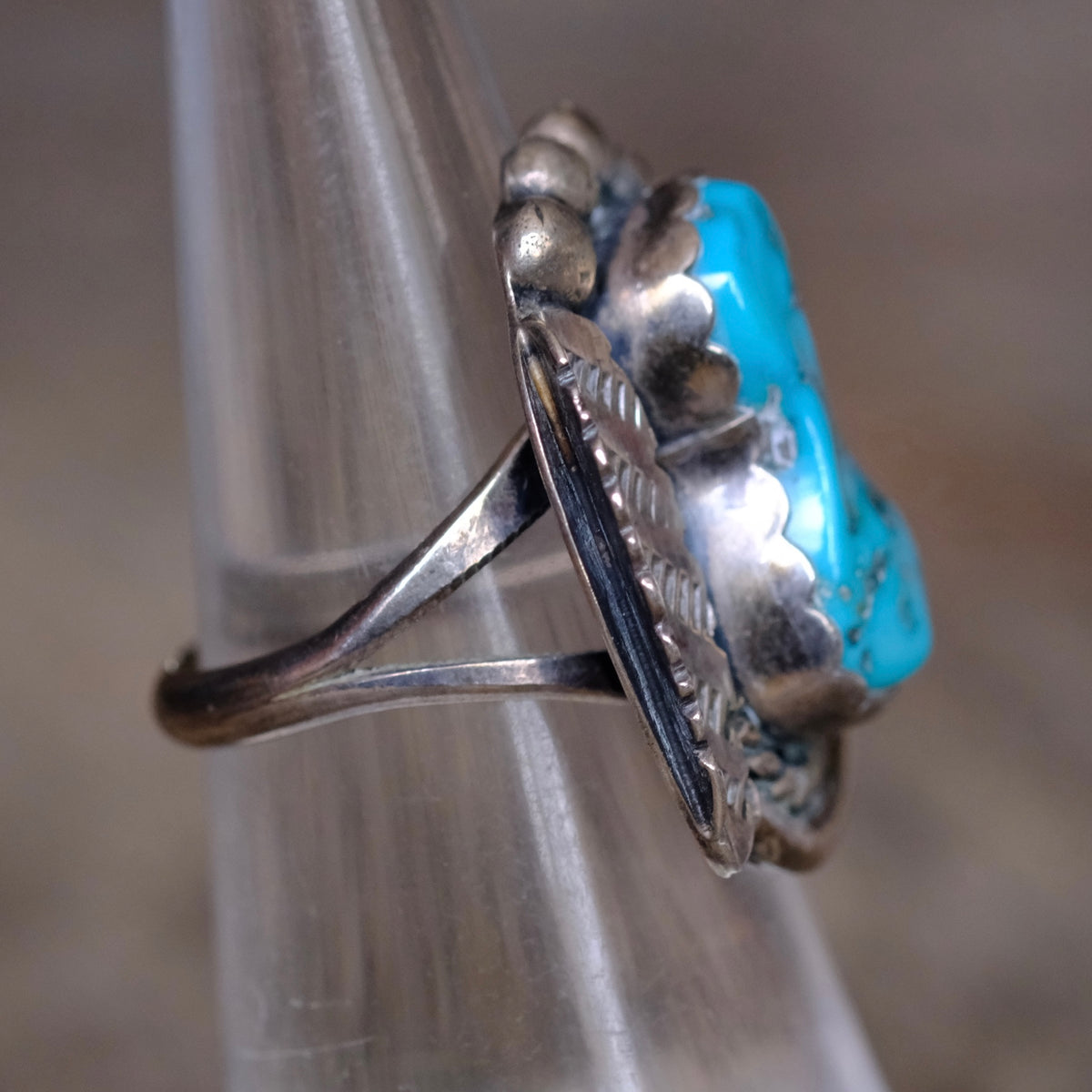 Vintage Sterling Turquoise Feather Ring 5